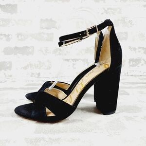 NEW Sam Edelman Yaro Black Suede Open Toe Ankle Buckle Heeled Sandals E168